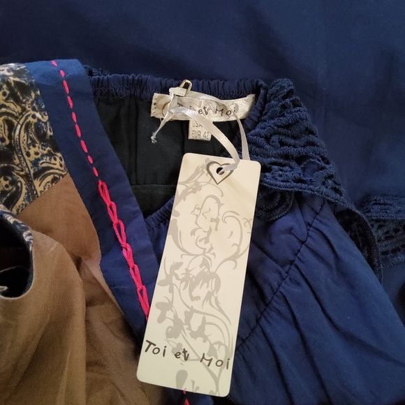 Toi Et Moi Floral Multicolor Print Crochet Embroidered Sleeveless Sheath Dress L - Picture 9 of 12